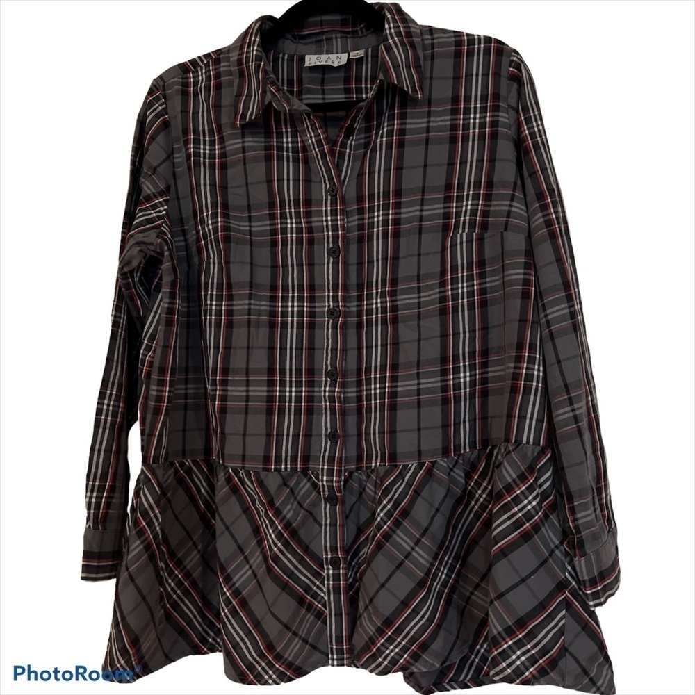 Joan Rivers plaid peplum button Down shirt Sz S
